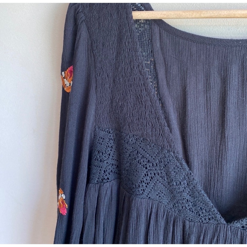 Free People Mohave A-line‎ DressMini Dress Black XS Embroidered Boho Babydoll - Picture 8 of 12